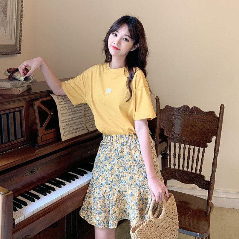 泫雅风ins超仙女rouje碎花za小雏菊可盐可甜两件套装连衣裙子夏季