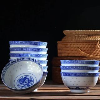 包邮特级品青花瓷景德镇陶瓷中式复古青花玲珑高档餐具套装饭碗