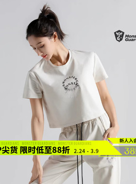 Monster Guardians运动短袖女子圆领印花夏季新款短款健身休闲T恤