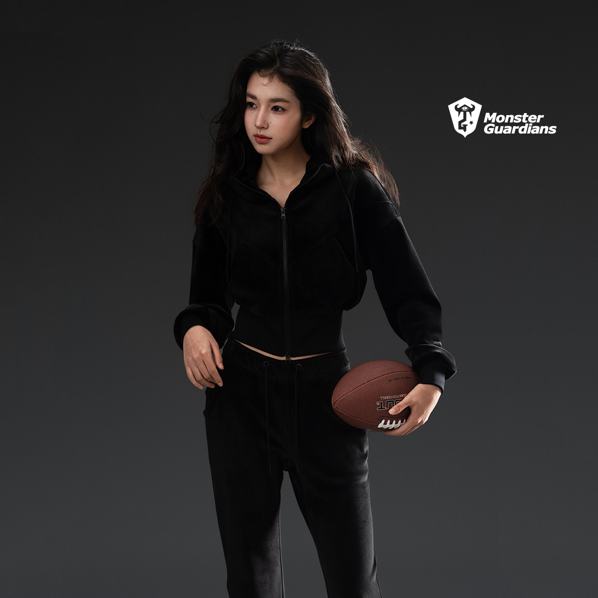 Monster Guardians恣意系列女子秋冬运动休闲天丝绒外套长裤套装