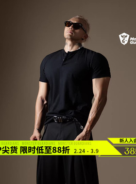 Monster Guardians N系列短袖亨利领衫休闲修身健身凉感T恤上衣男
