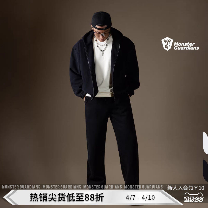 Monster Guardians N系列男子薄款针织连帽运动休闲卫衣长裤套装