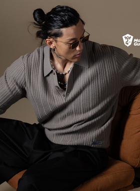 Monster Guardians N系列男子秋冬通勤休闲百搭翻领针织毛衣长袖