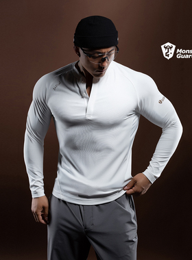 Monster Guardians N系列男子春秋透气运动休闲健身长袖T恤亨利衫