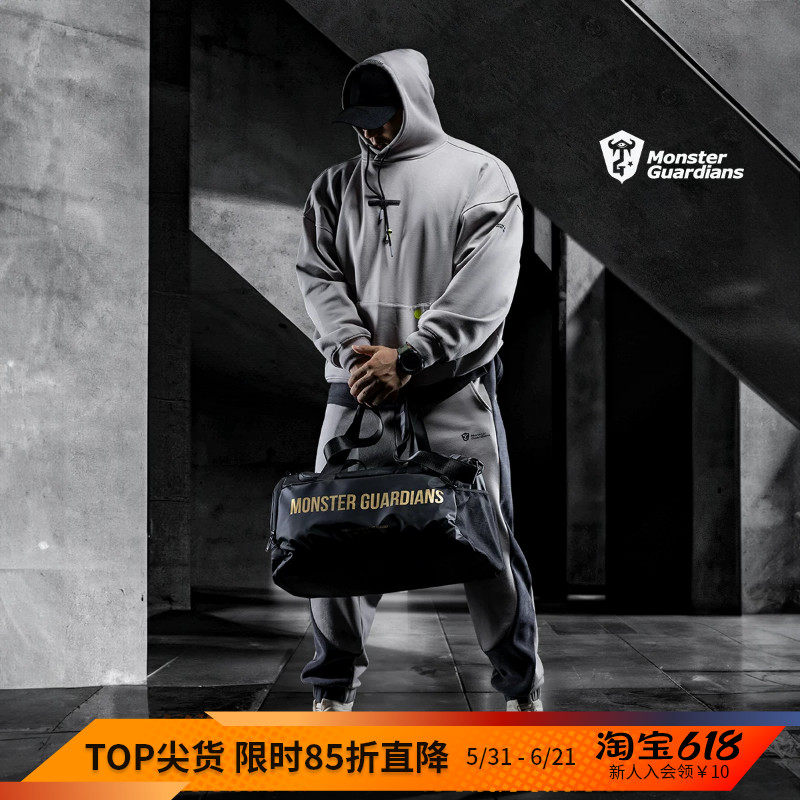 Monster Guardians运动休闲卫衣男冬灰色天丝绒连帽套头保暖上衣
