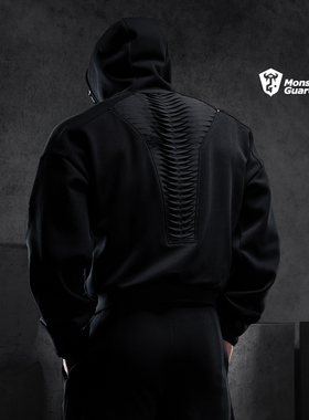 Monster Guardians勇士系列秋冬黑色卫衣卫裤休闲加绒运动套装男