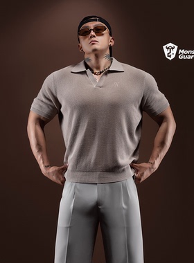 Monster Guardians N系列春夏老钱风运动短袖复古polo马球衫男