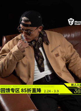 Monster Guardians勇士系列秋冬美式复古保暖工装皮领夹克外套男