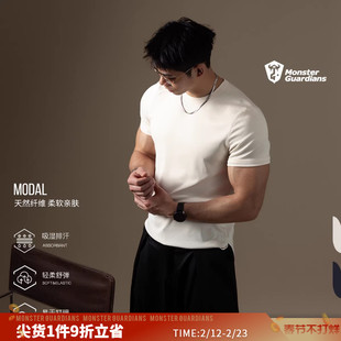 Monster Guardians N系列男子春夏吸湿排汗莫代尔砂洗修身T恤短袖