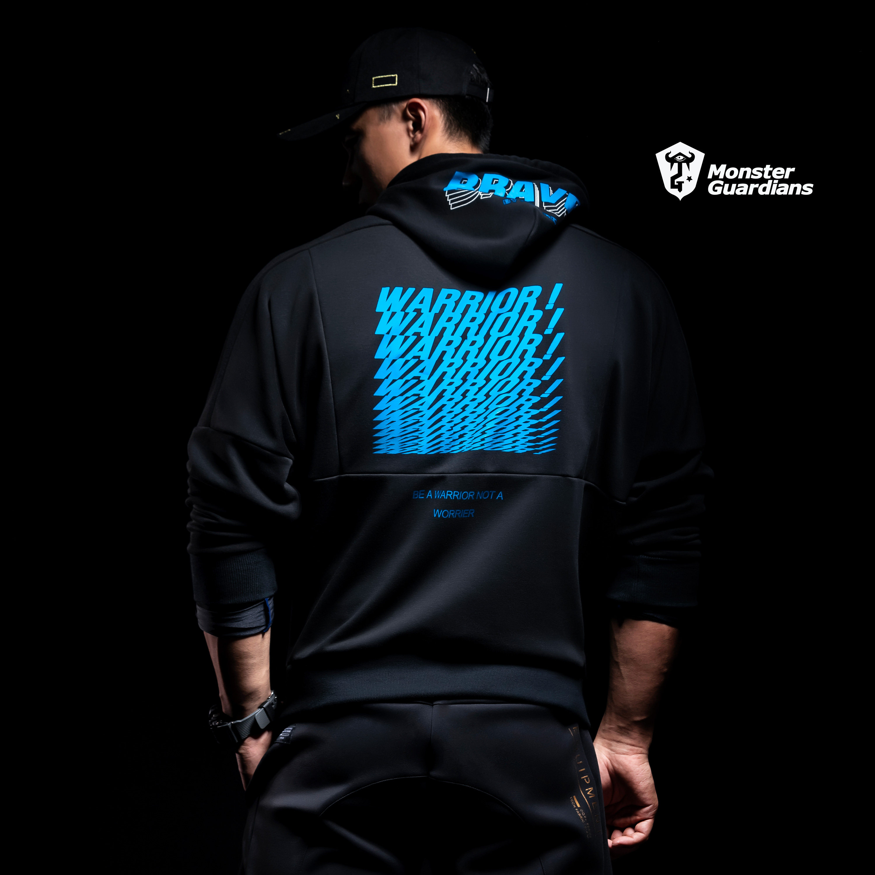 monster guardians连帽运动卫衣男健身户外跑步休闲潮流黑色上衣