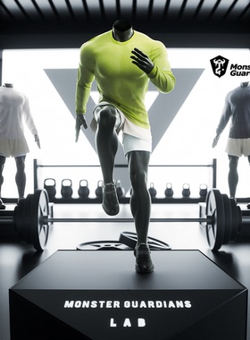 Monster Guardians运动t恤宽松透气男子吸湿健身训练跑步长袖上衣