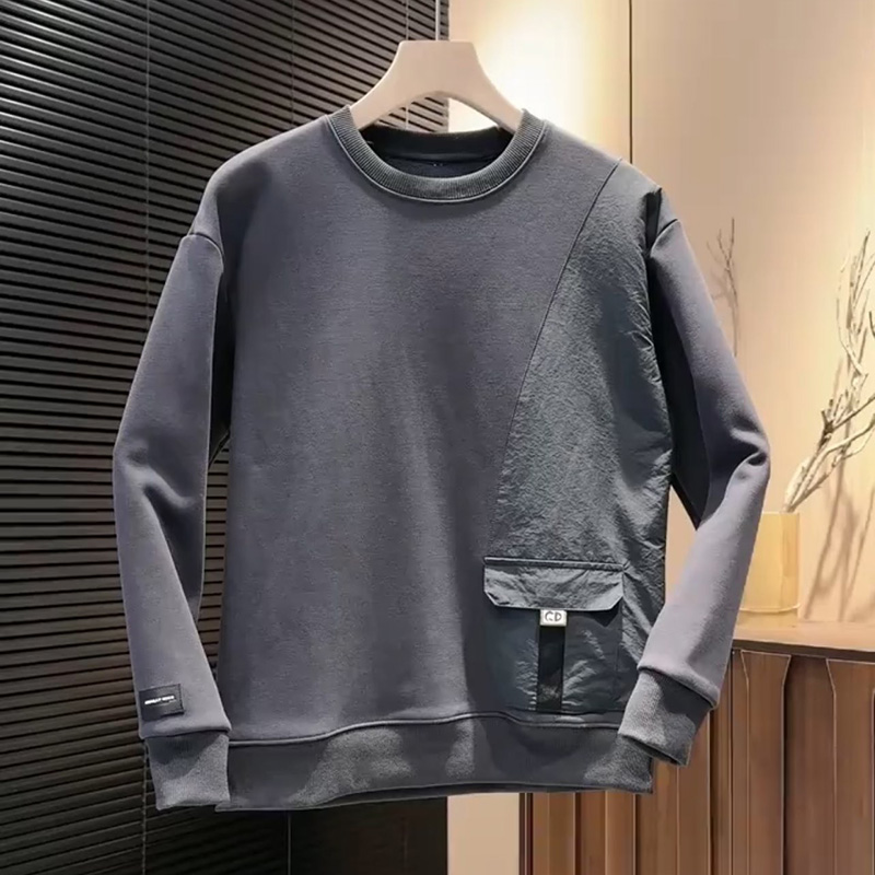 秋冬男士爆款口袋拼接打底衫