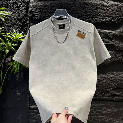 潮牌字母绣标落肩T恤网红ins扎染