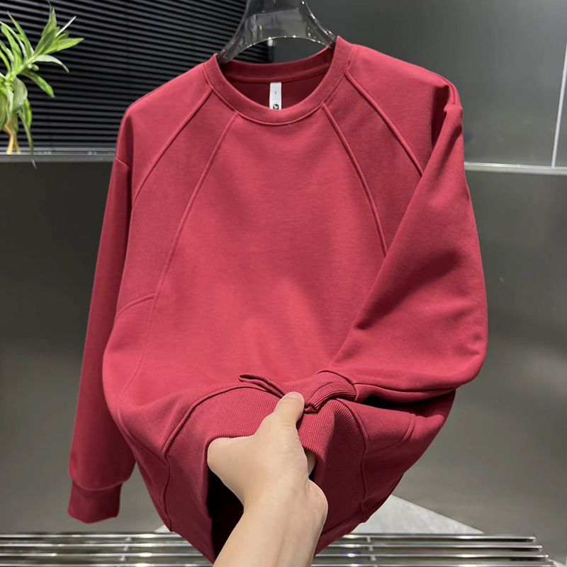 ins韩版拼接高级感男士秋冬卫衣圆领长袖T恤衫加绒加厚休闲打底衫