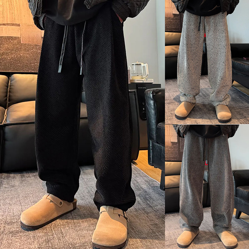 EHW斜条纹慵懒风裤子男士2024