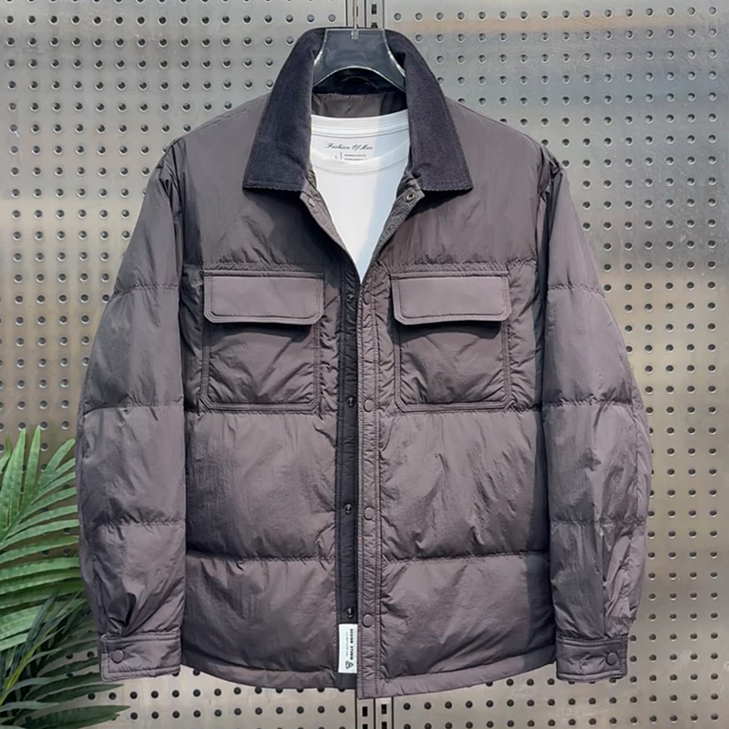 衬衣领撞色男装羽绒服冬季新款