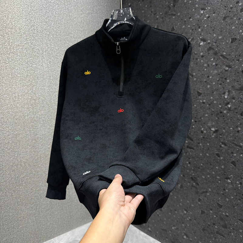 2025秋冬老钱风立领半拉链卫衣男