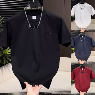 圆领休闲T恤气质短袖 韩版 男士 2025高级感潮牌三角标潮流秋冬半袖