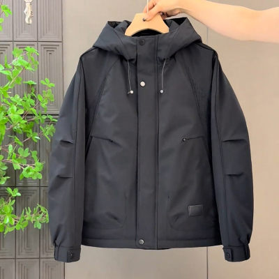 秋冬新款纯色男连帽冲锋衣棉服休