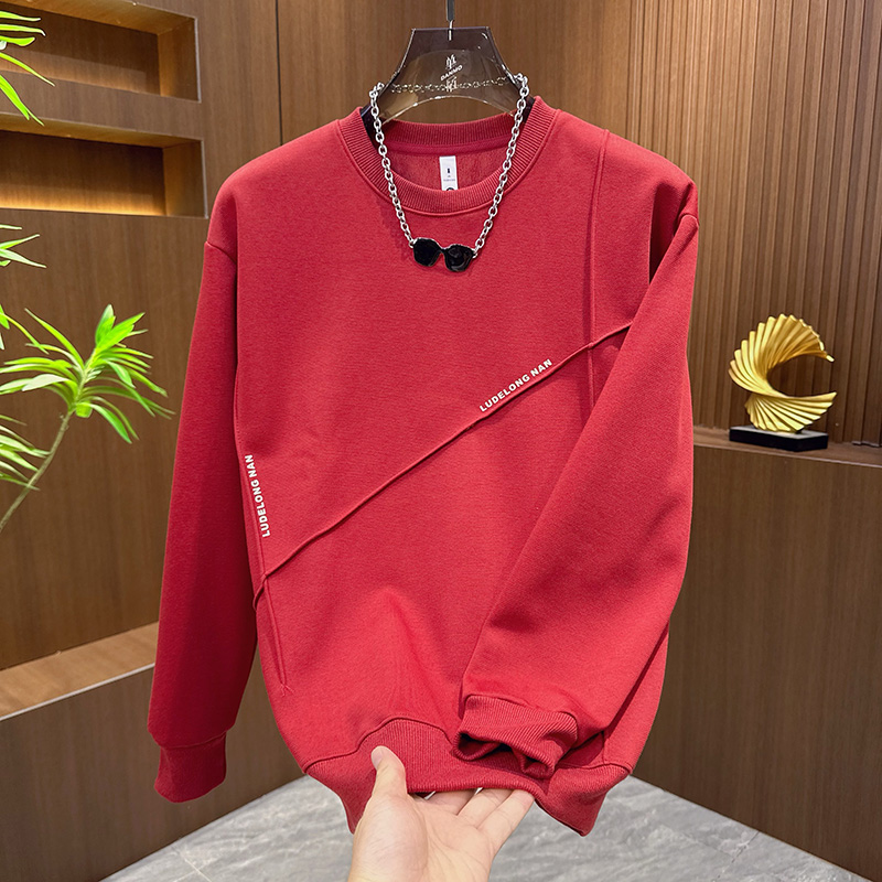 高级感潮流圆领拼接加绒卫衣