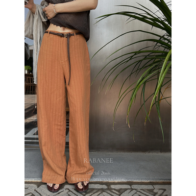 Rabanee】复古配腰带橘色休闲裤