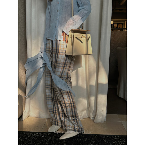 深圳南油原创女装【NR Rabanee】复古亚麻格纹阔腿裤