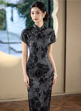 江南司造丨旗袍黑色棉麻女短袖小个子改良年轻款少女新中式连衣裙