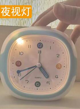 床头小闹钟学生用可爱桌面时钟静音夜灯儿童女孩新款多功能闹铃