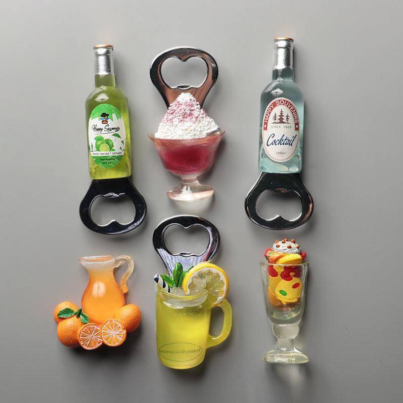 立体仿真鸡尾酒饮料开瓶器啤酒瓶开瓶器瓶起子启子冰箱贴装饰磁铁