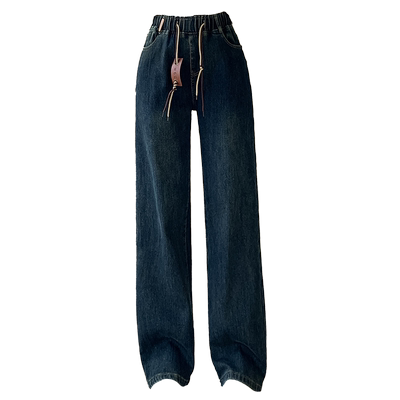 阔腿长裤松紧腰加绒牛仔裤女