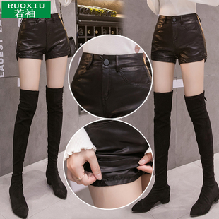 女高腰百搭修身 显瘦大码 外穿新品 春季 靴裤 PU皮短裤 秋冬皮短裤 新款