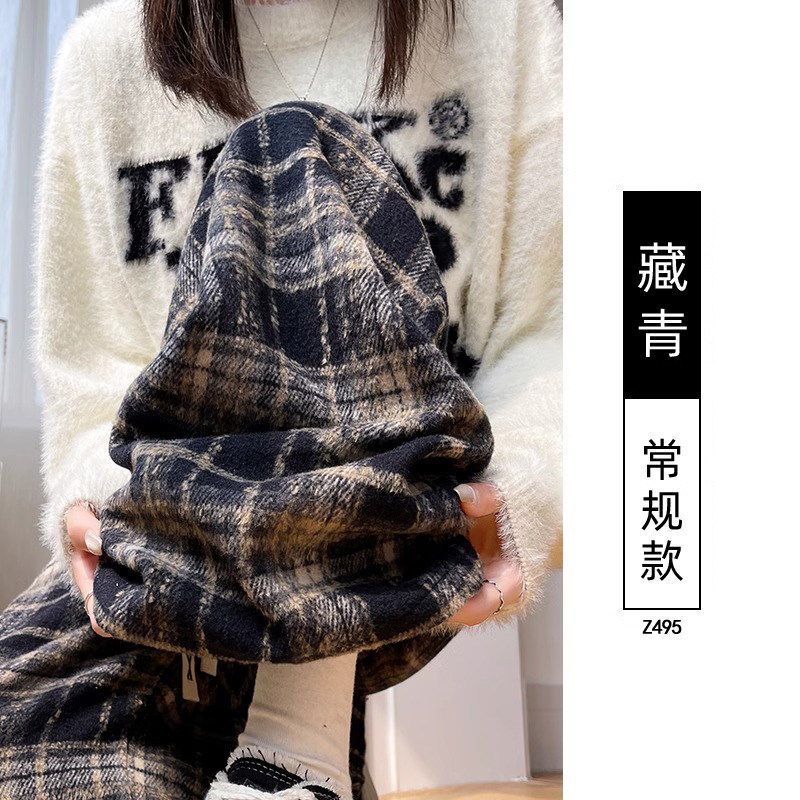 品牌折扣正品女装断码清仓特价不能退换复古格子毛呢裤女2026新款