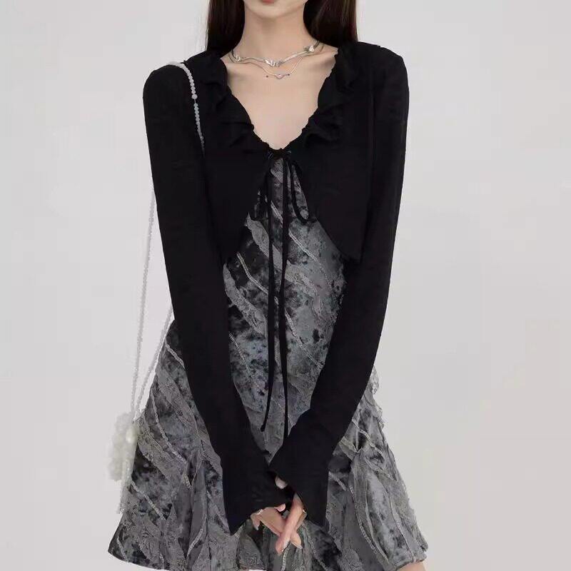 品牌折扣正品女装断码清仓特价不能退换黑色冰丝针织防晒开衫女