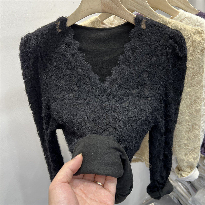 品牌折扣正品女装断码清仓特价不能退换白色蕾丝打底衫女秋冬新款