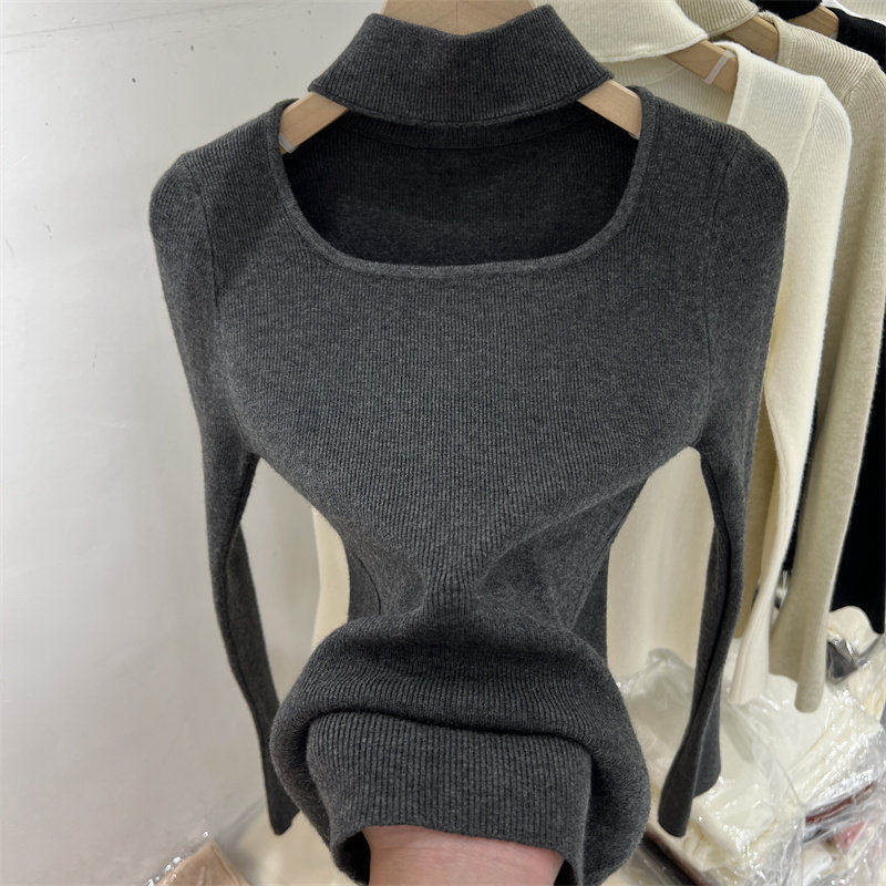 品牌正品女装衣服断码特价清仓 不退换-镂空挂脖针织打底衫女秋冬