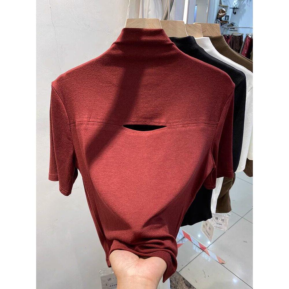 品牌折扣正品女装断码清仓特价不能退换半高领短袖T恤女秋季新款