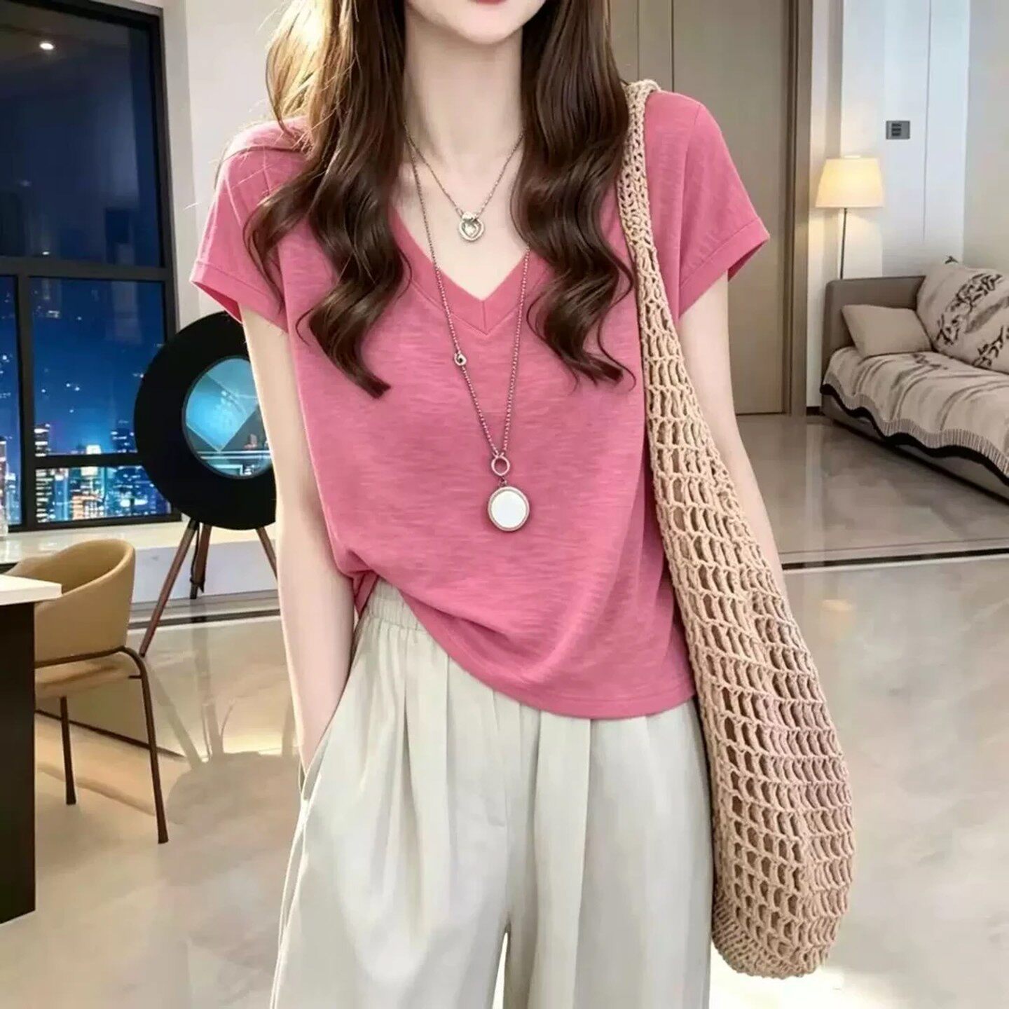 品牌折扣正品女装断码清仓特价不能退换欧货竹节棉冰丝V领短袖T恤