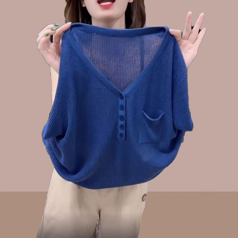 【品牌正品女装新品超级秒杀 不接受退换】冰丝针织蓝色短袖T恤女