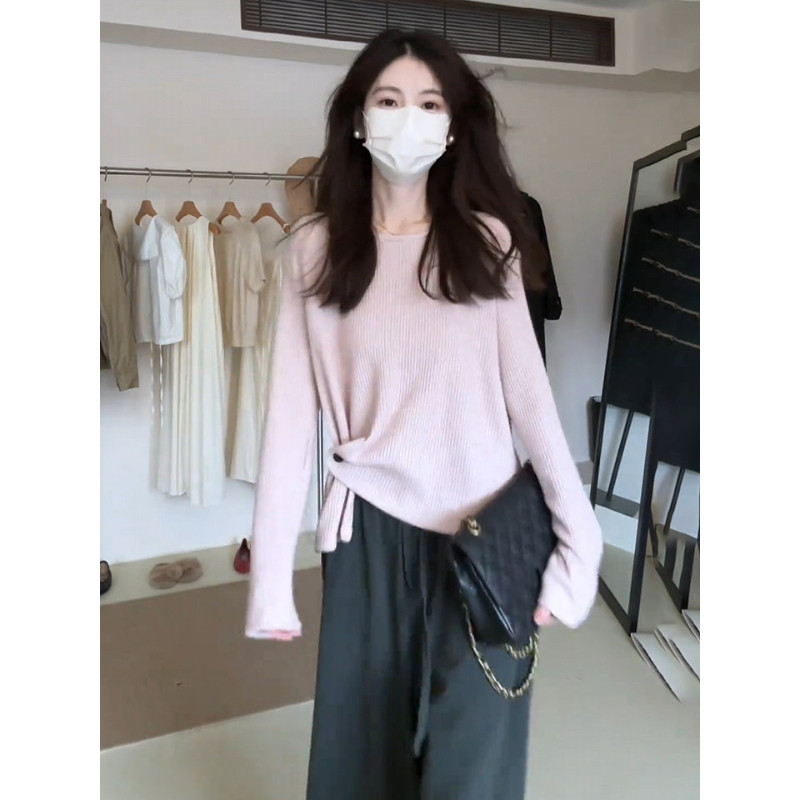 品牌正品女装衣服断码特价清仓 不接受退换-浅粉色针织打底衫女秋