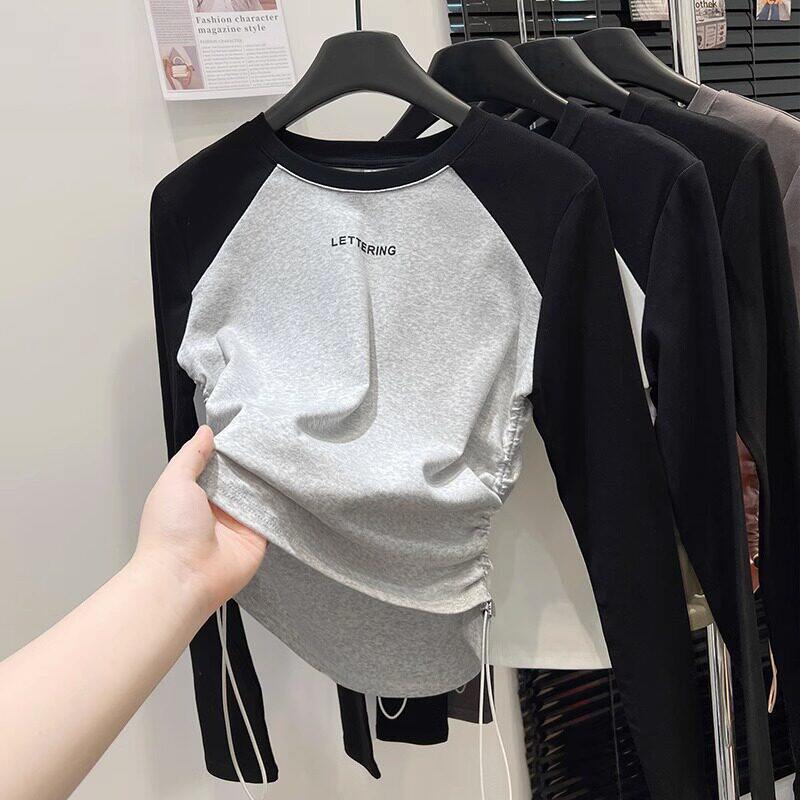 品牌折扣正品女装断码清仓特价不能退换字母印花插肩长袖T恤女秋
