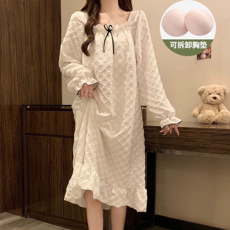 品牌折扣正品女装断码清仓特价不能退换带胸垫长袖睡裙女款春秋