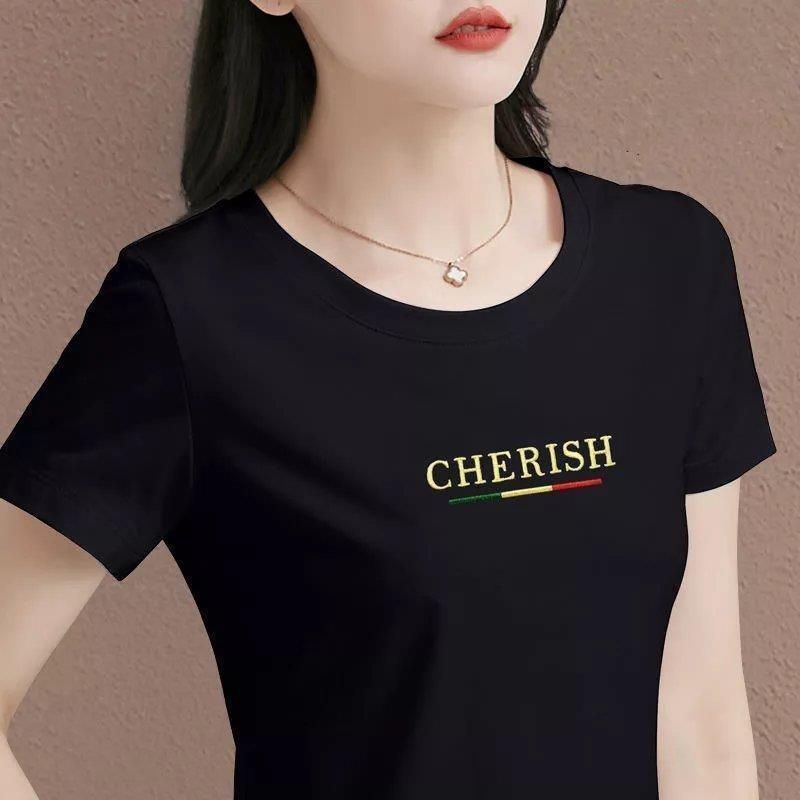 品牌折扣正品女装断码清仓特价不能退换藏青色棉欧洲站短袖T恤女