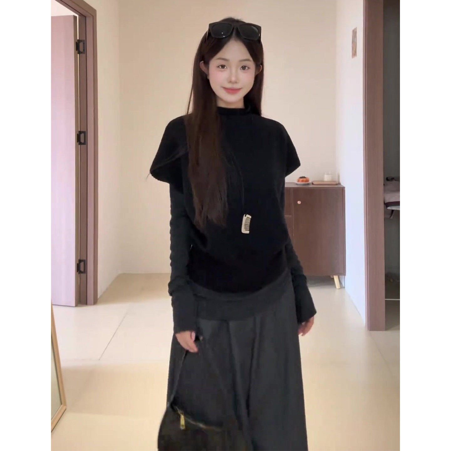品牌折扣正品女装断码清仓特价不能退换黑色半高领针织马甲背心女