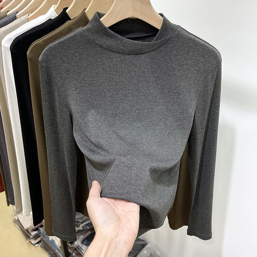 品牌折扣正品女装断码清仓特价不能退换欧货螺纹半高领长袖t恤女