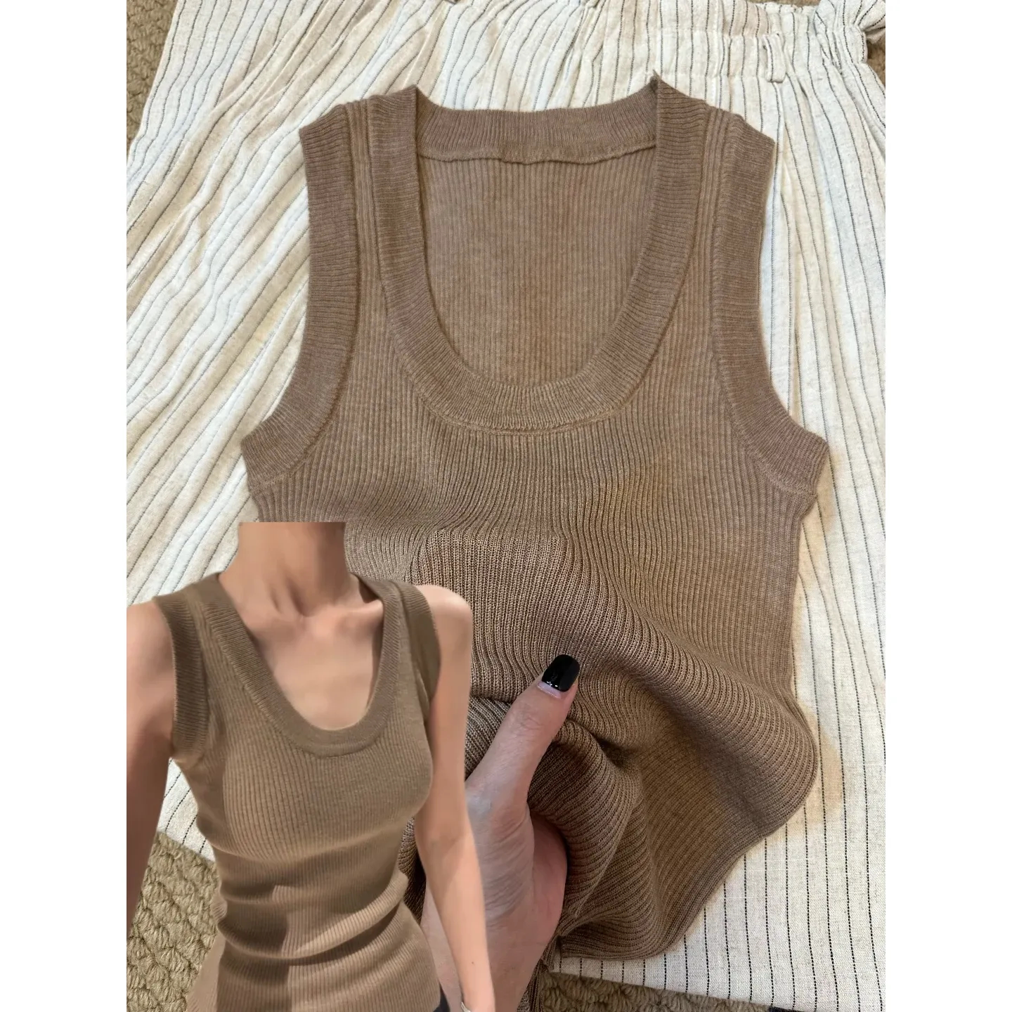 品牌折扣正品女装断码清仓特价不能退换韩版U领低领针织吊带背心