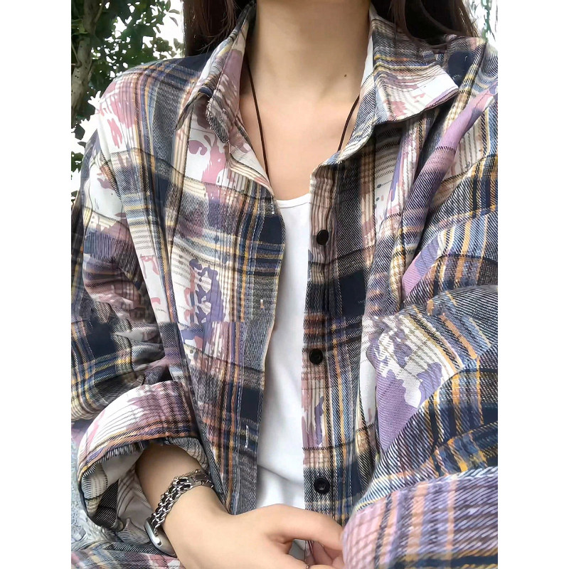 品牌折扣正品女装断码清仓特价不能退换爆款紫色扎染长袖衬衫女秋