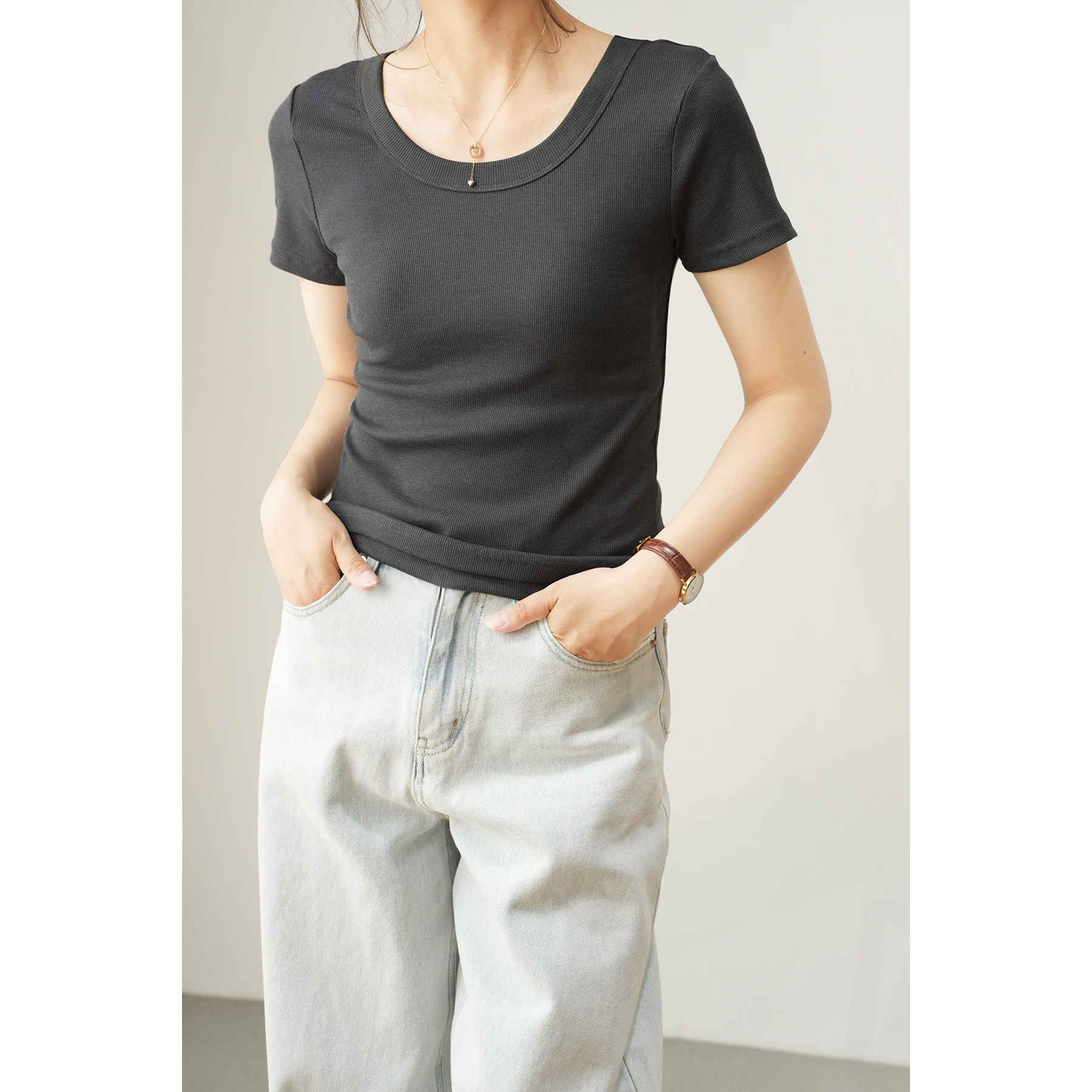品牌正品女装衣服断码特价清仓 不接受退换-螺纹短袖t恤女夏季修