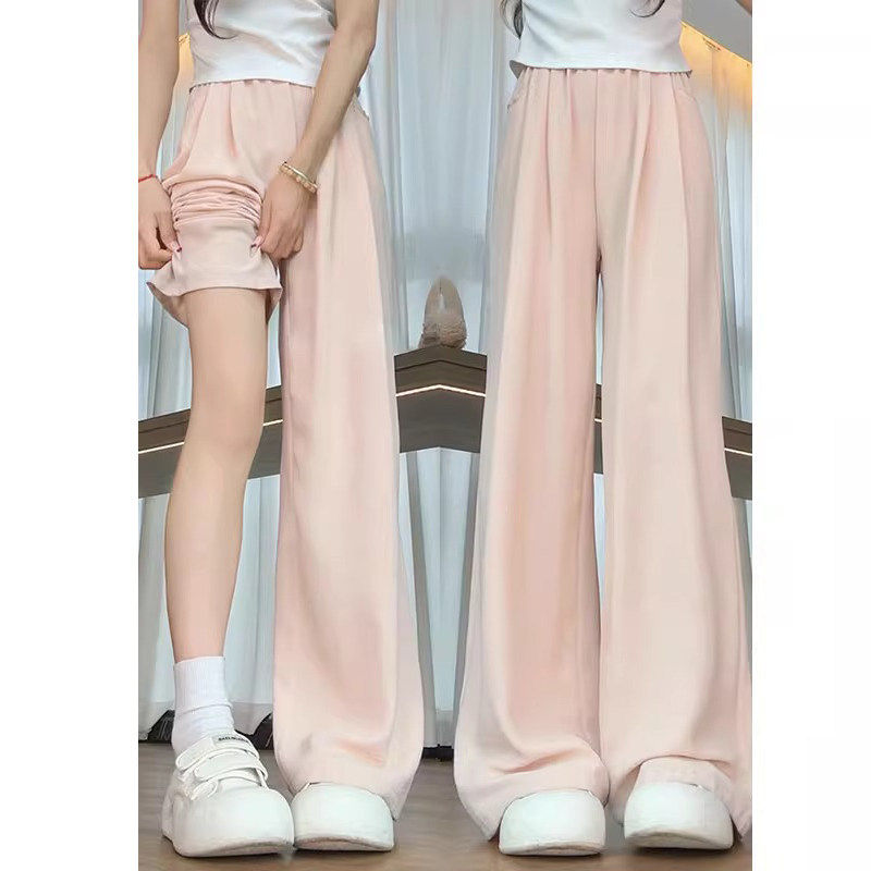 品牌正品女装衣服断码特价清仓 不退换-粉色冰丝阔腿裤女夏薄款