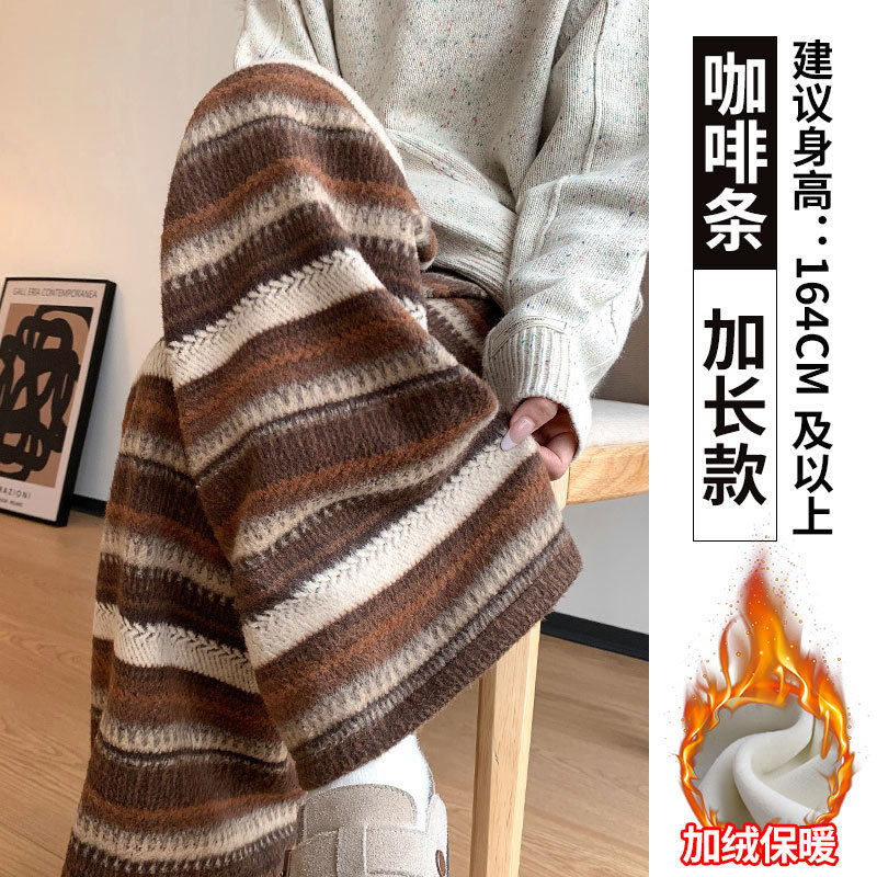 品牌折扣正品女装断码清仓特价不能退换民族风条纹毛呢裤女秋冬新
