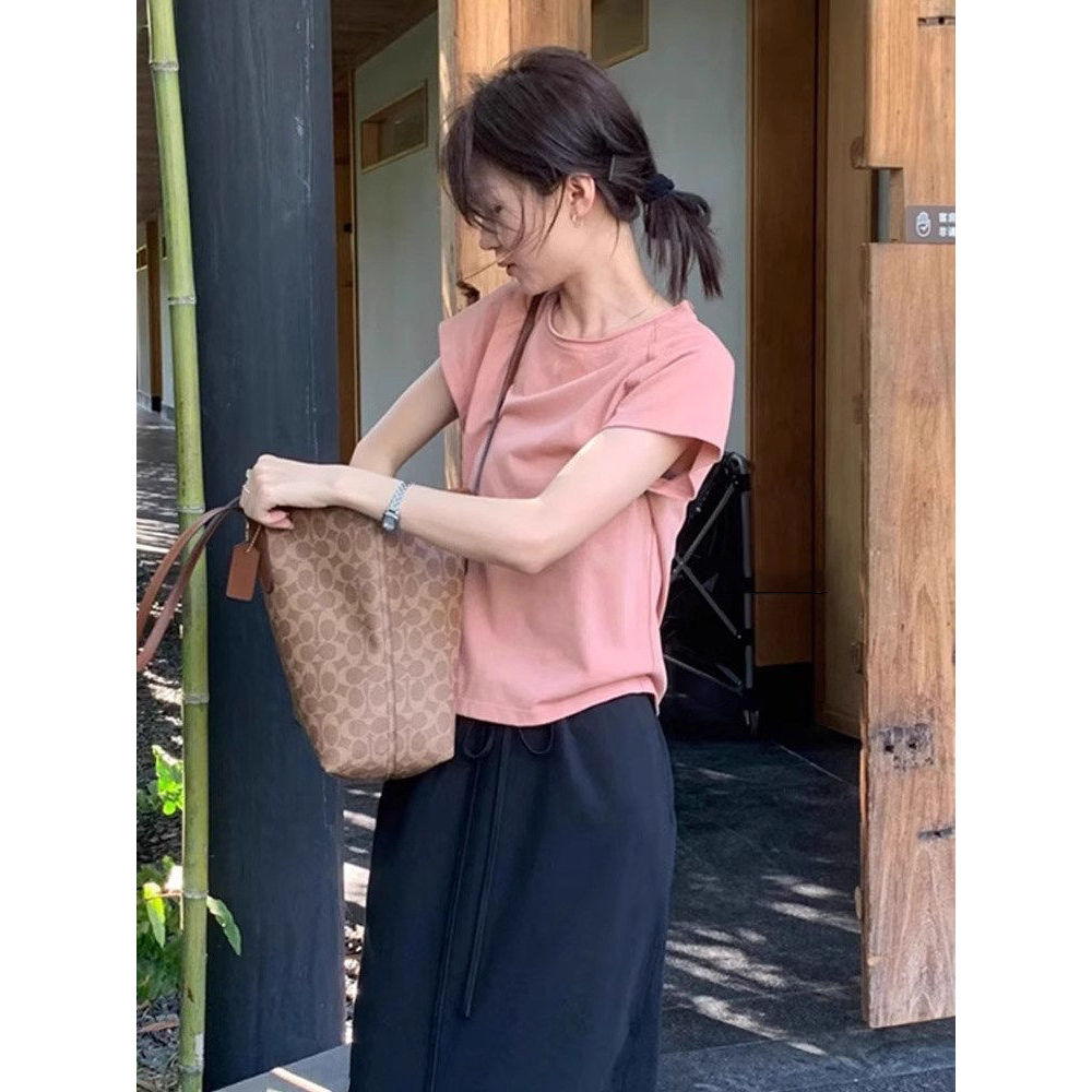 品牌折扣正品女装断码清仓特价不能退换粉色正肩短袖T恤女2026超